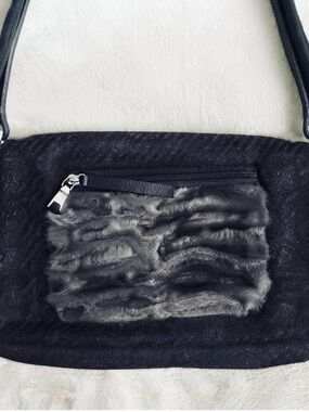 Authentic Prada Vintage Wool & Lamb Fur Crossbody Bag w/ Card